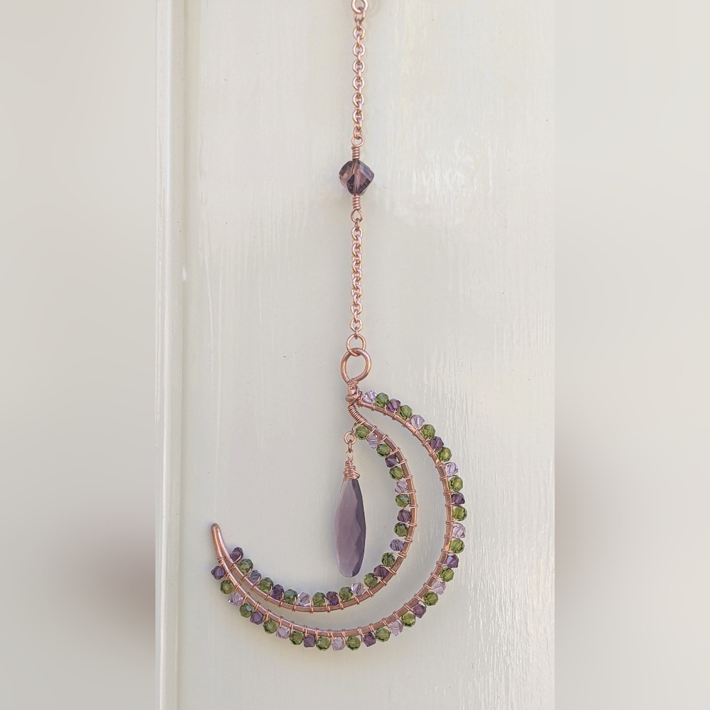 Window Prism Sparkly Copper Moon Ornament Swarovski Crystal Accents - Picture 6 of 14